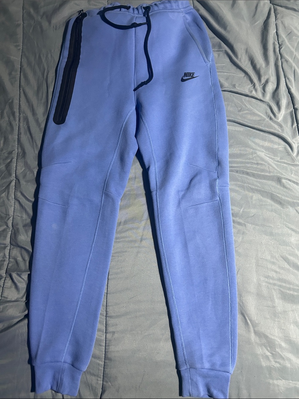 Nike Mens Light Blue Fleece Joggers with Black Accents
